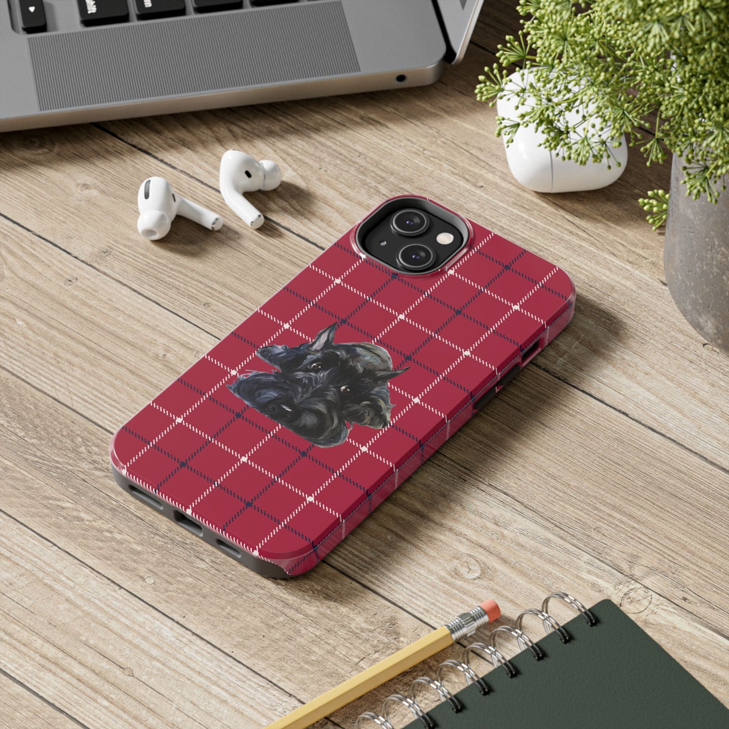 Scottish Terrier Phone Case, Tough Cases, Scottie Dog Phone Cover, Gift for Dog Lovers, Plaid Design