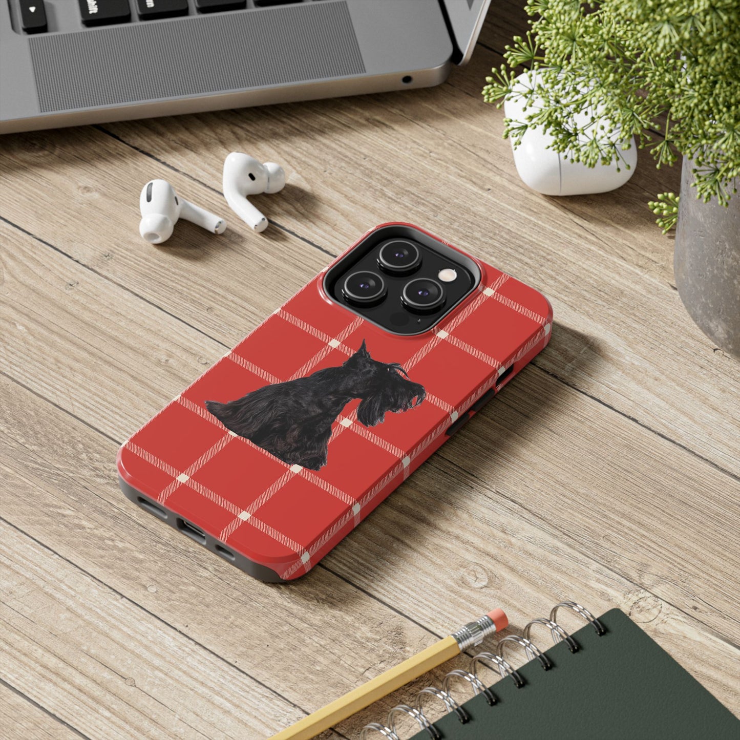Scottish Terrier Phone Case, Tough Cases, Scottie Dog Phone Cover, Gift for Dog Lovers, Plaid Design