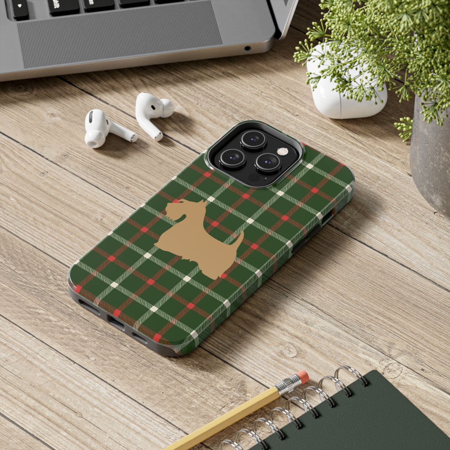 Scottish Terrier Phone Case, Tough Cases, Scottie Dog Phone Cover, Gift for Dog Lovers, Plaid Design