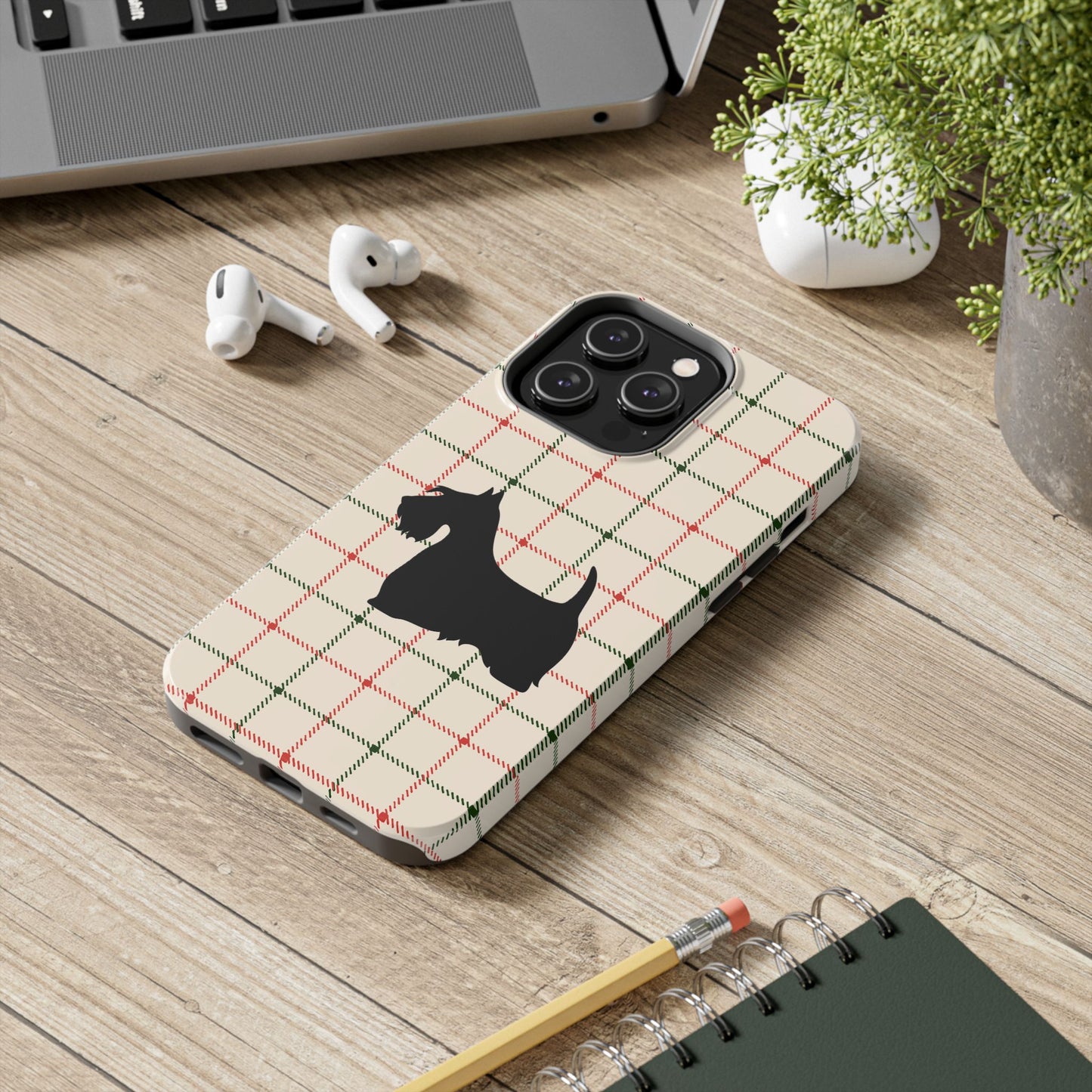 Scottish Terrier Phone Case, Tough Cases, Scottie Dog Phone Cover, Gift for Dog Lovers, Plaid Design