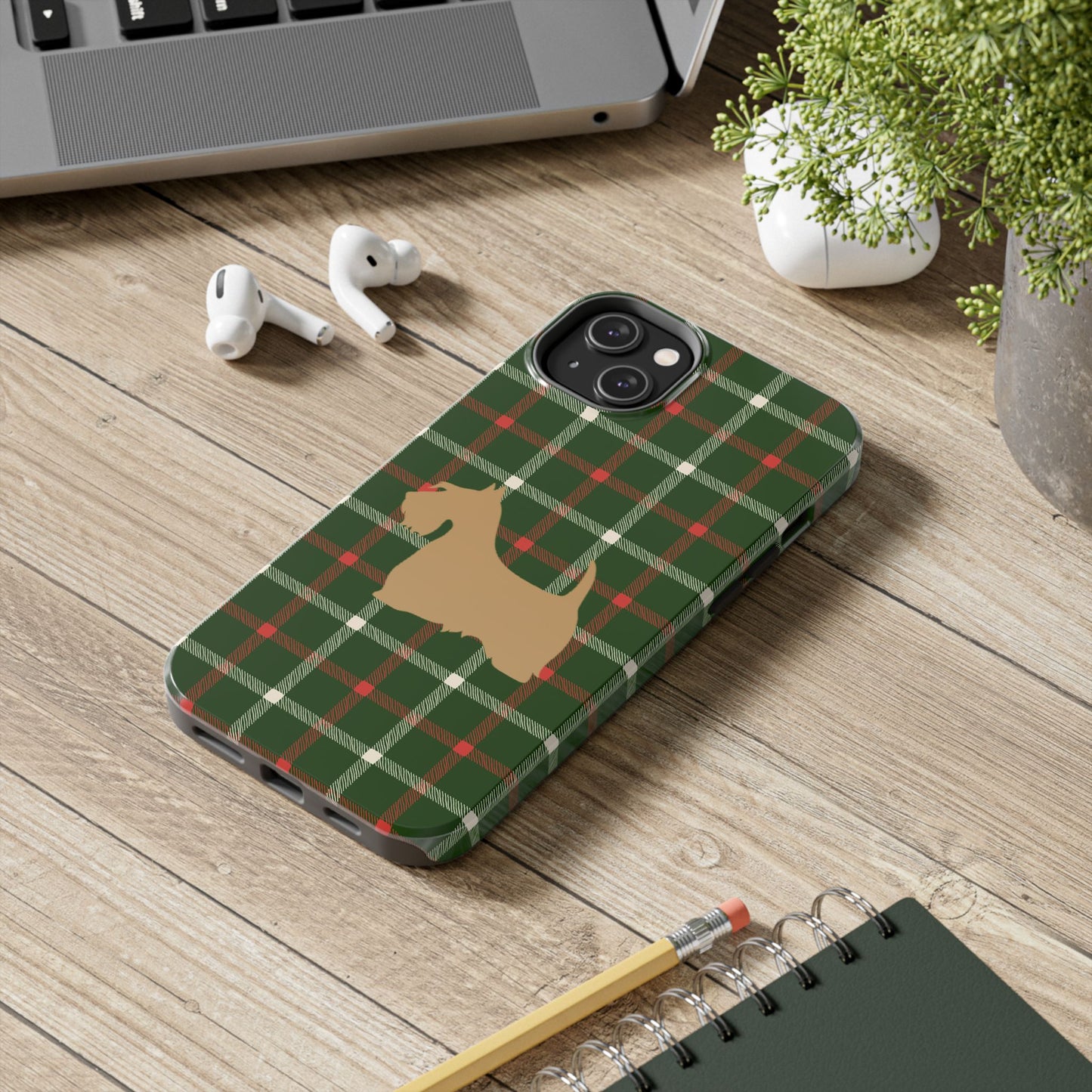Scottish Terrier Phone Case, Tough Cases, Scottie Dog Phone Cover, Gift for Dog Lovers, Plaid Design