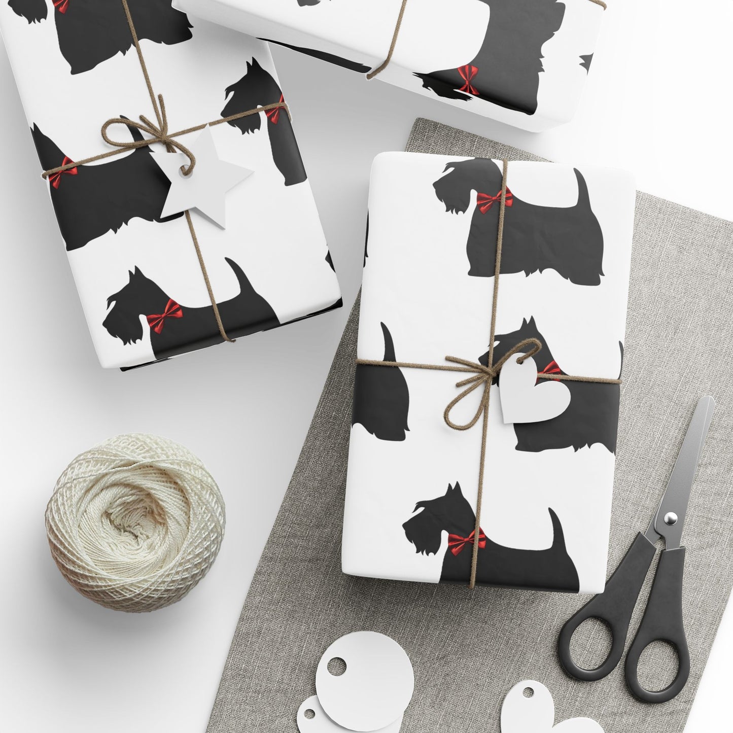 Gift Wrapping Papers - Scottish Terrier with Red Bow Design