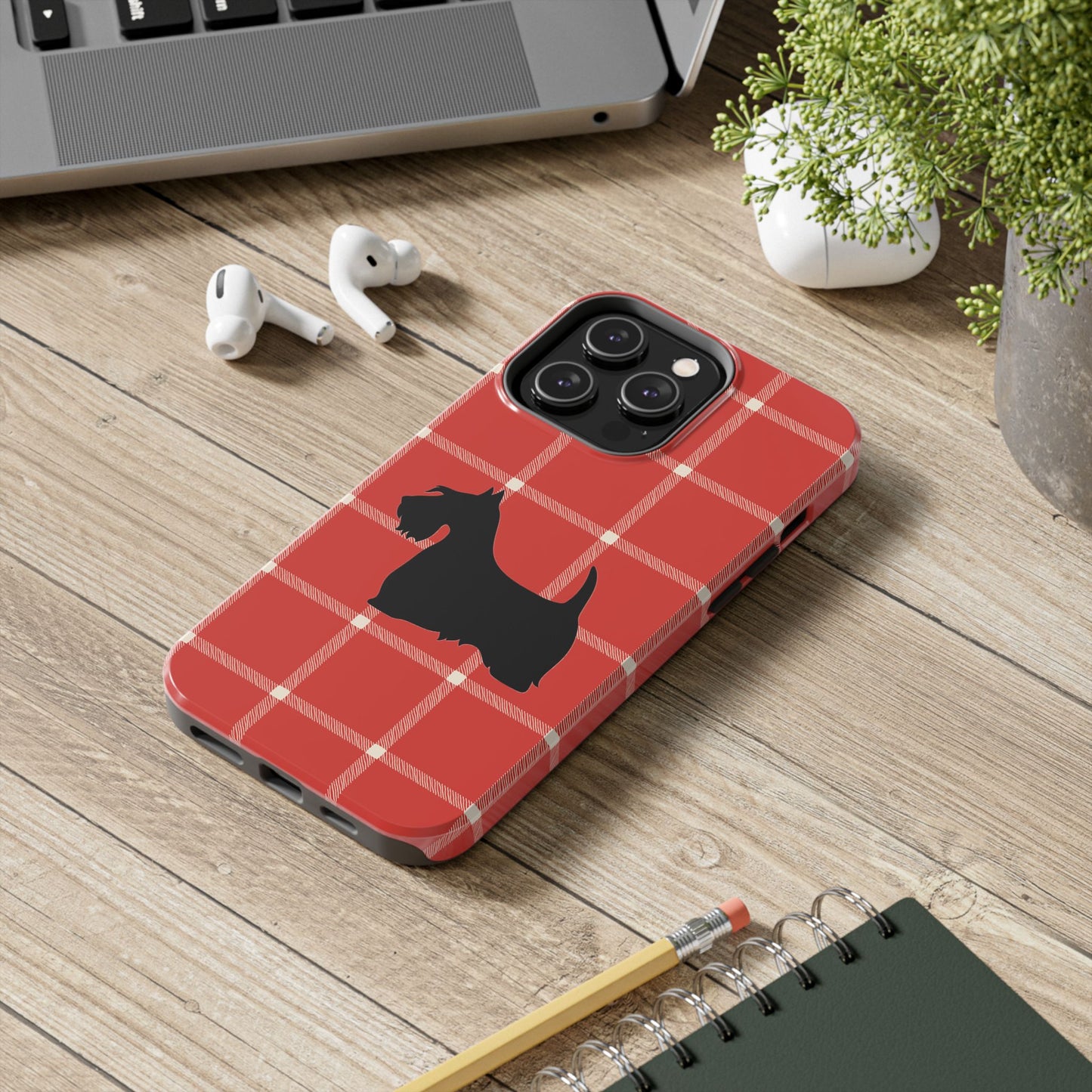 Scottish Terrier Phone Case, Tough Cases, Scottie Dog Phone Cover, Gift for Dog Lovers, Plaid Design