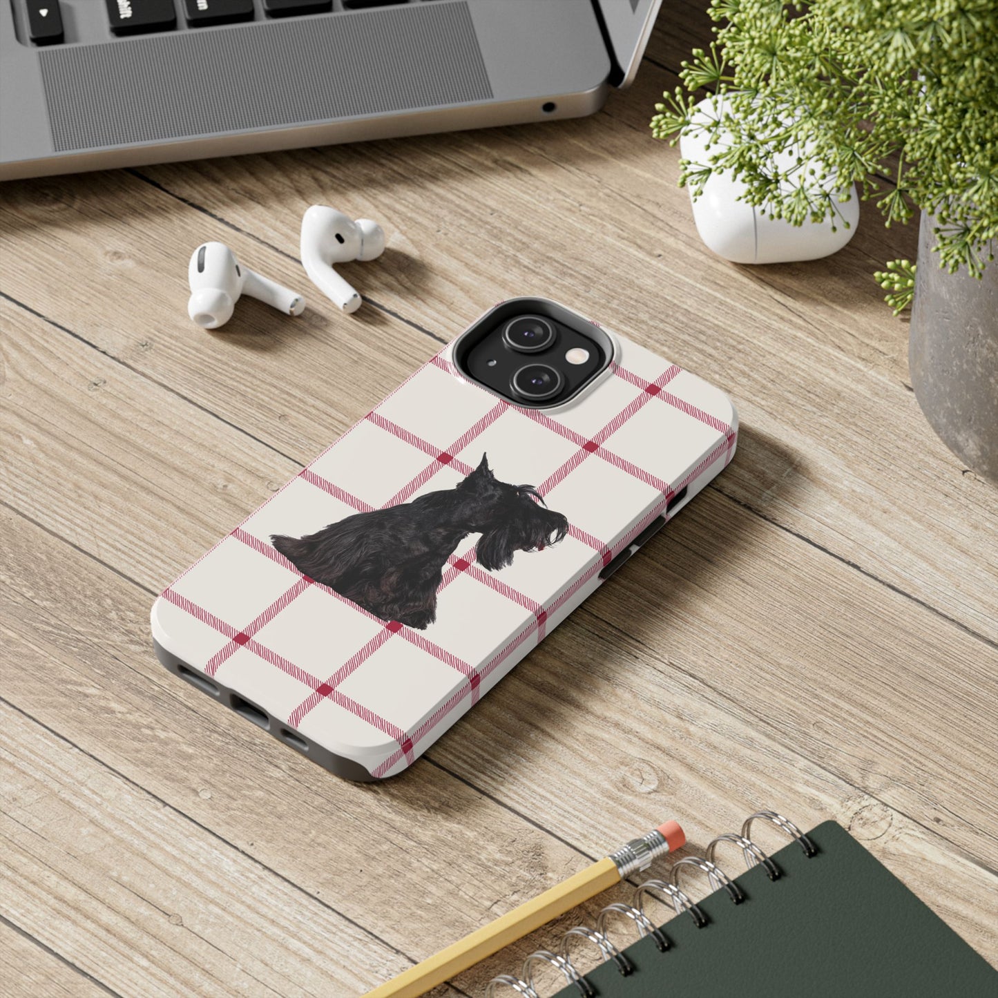 Scottish Terrier Phone Case, Tough Cases, Scottie Dog Phone Cover, Gift for Dog Lovers, Plaid Design
