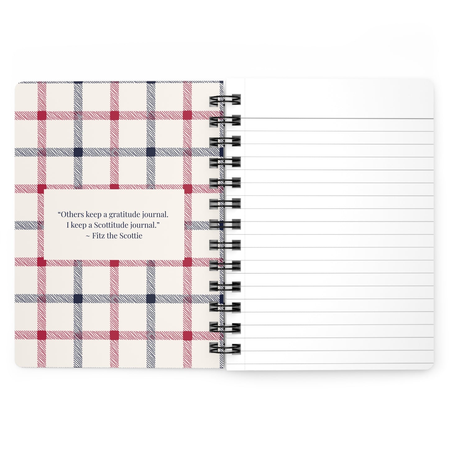 Fitz the Scottie Scottitude Plaid Spiral Bound Journal , Notebooks for Gifts, School Supplies, Writing, Pet Lovers