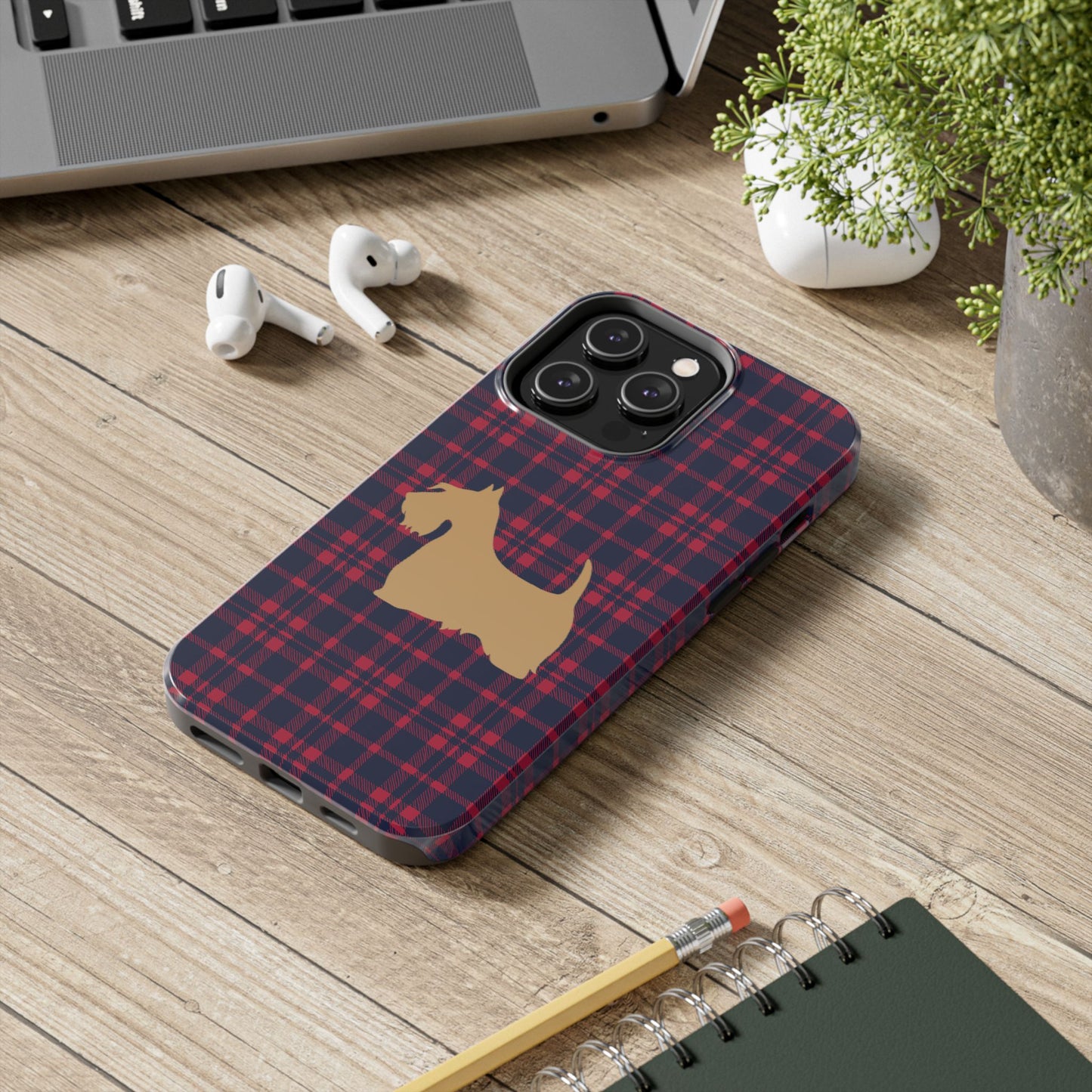 Scottish Terrier Phone Case, Tough Cases, Scottie Dog Phone Cover, Gift for Dog Lovers, Plaid Design
