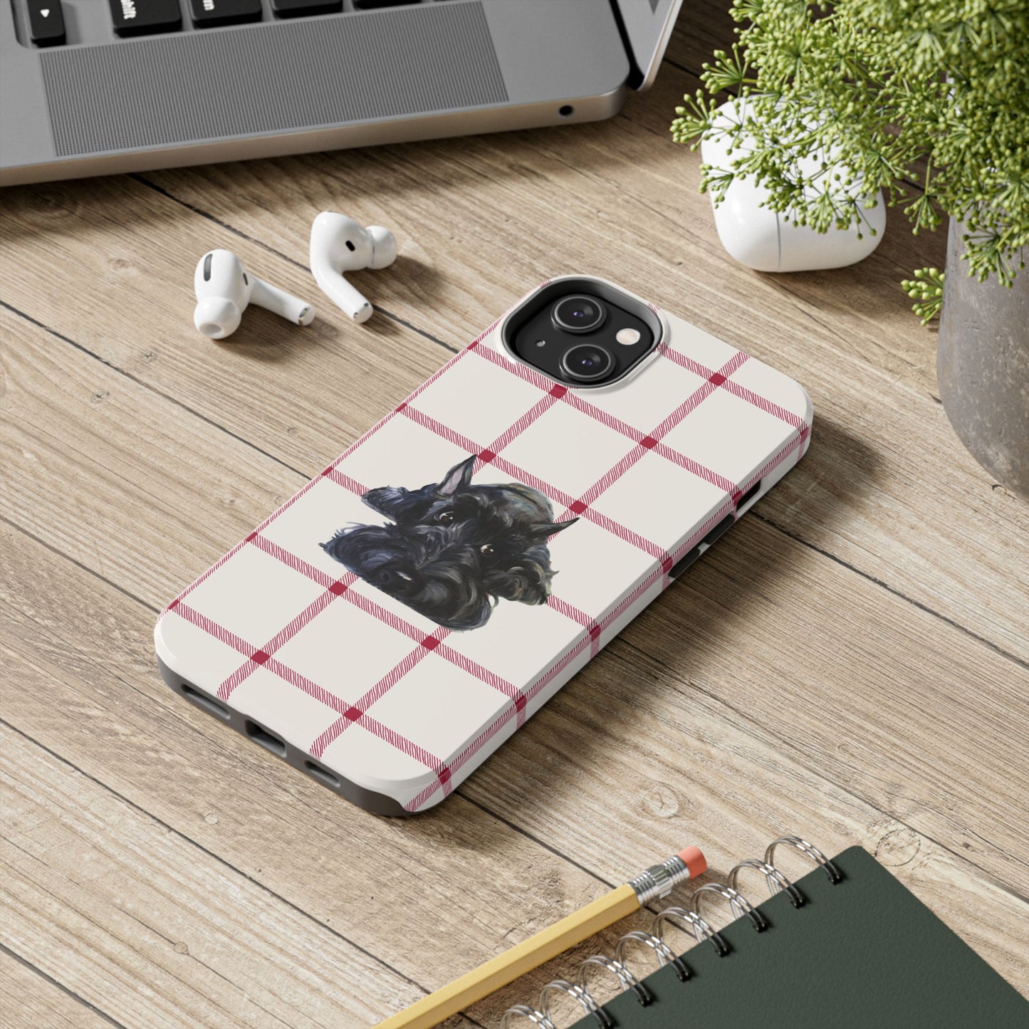 Scottish Terrier Phone Case, Tough Cases, Scottie Dog Phone Cover, Gift for Dog Lovers, Plaid Design
