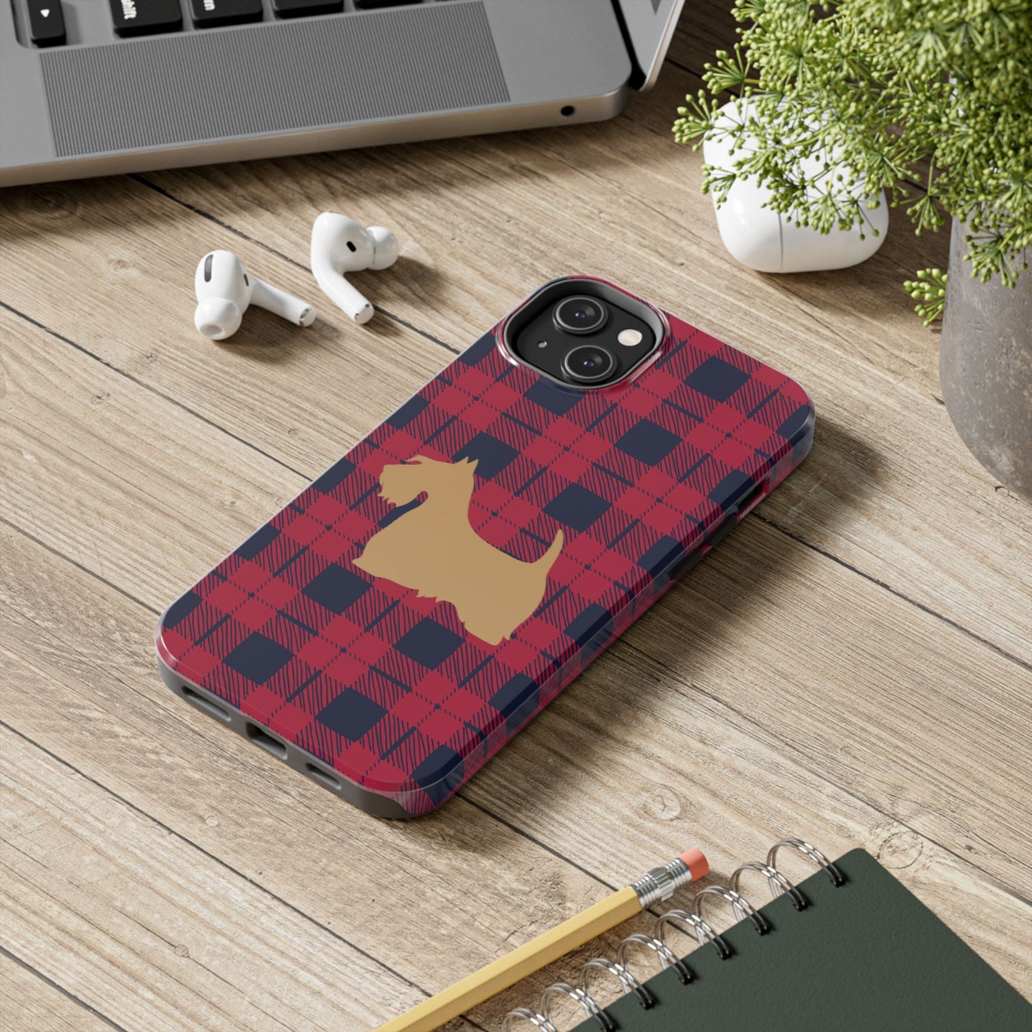 Scottish Terrier Phone Case, Tough Cases, Scottie Dog Phone Cover, Gift for Dog Lovers, Plaid Design