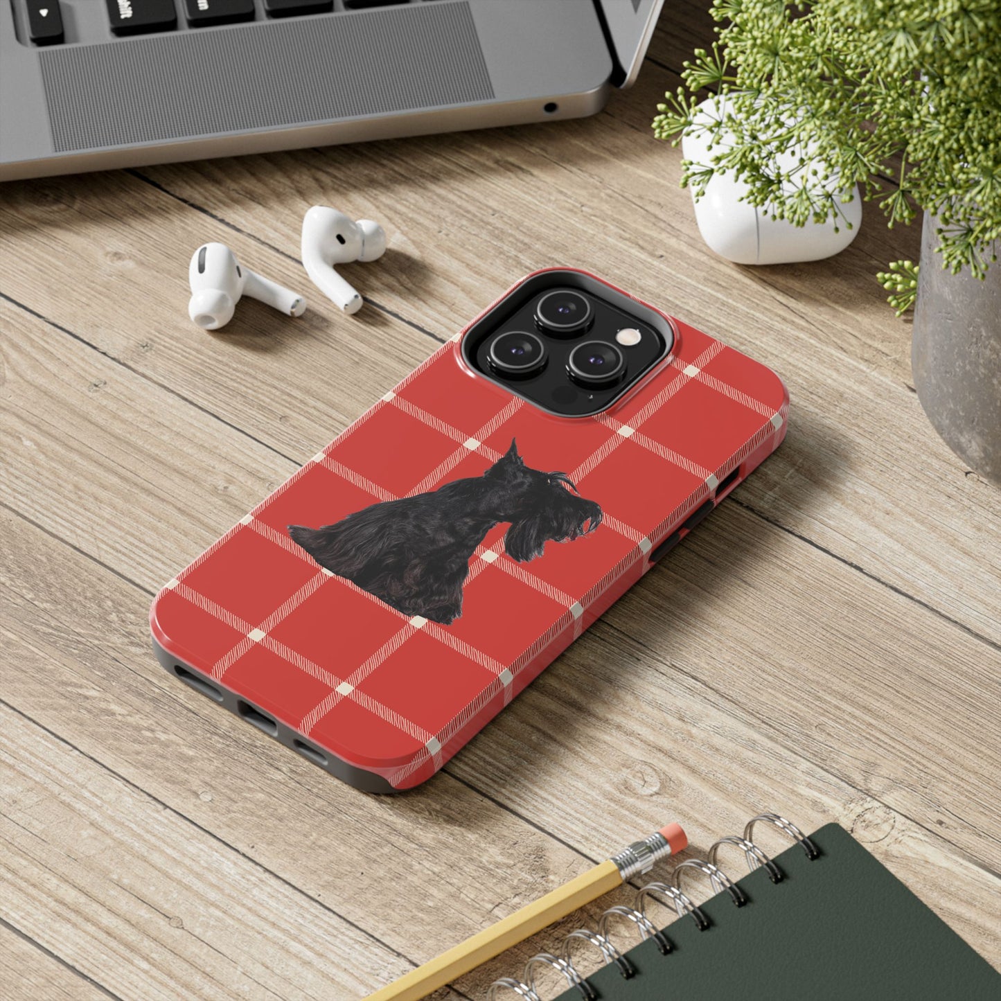Scottish Terrier Phone Case, Tough Cases, Scottie Dog Phone Cover, Gift for Dog Lovers, Plaid Design
