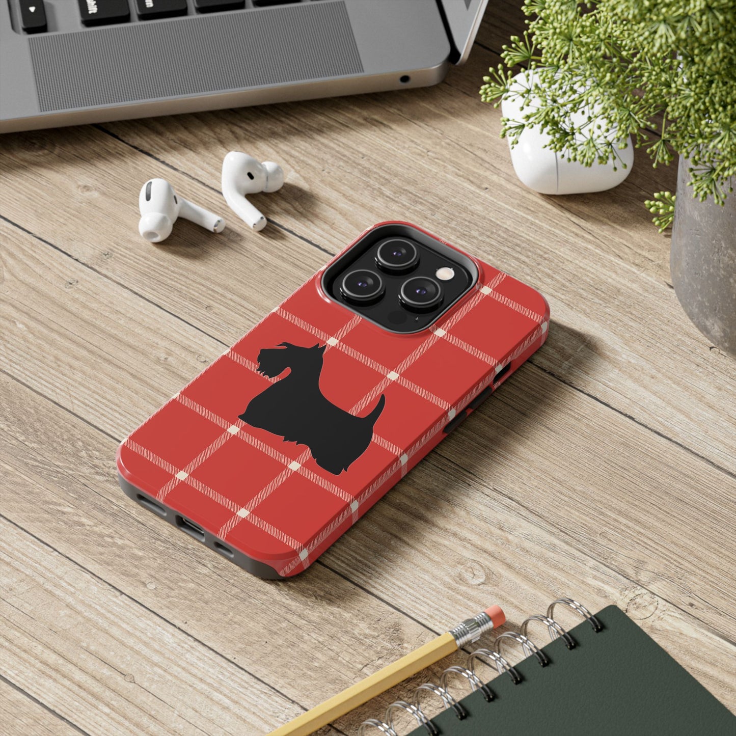 Scottish Terrier Phone Case, Tough Cases, Scottie Dog Phone Cover, Gift for Dog Lovers, Plaid Design