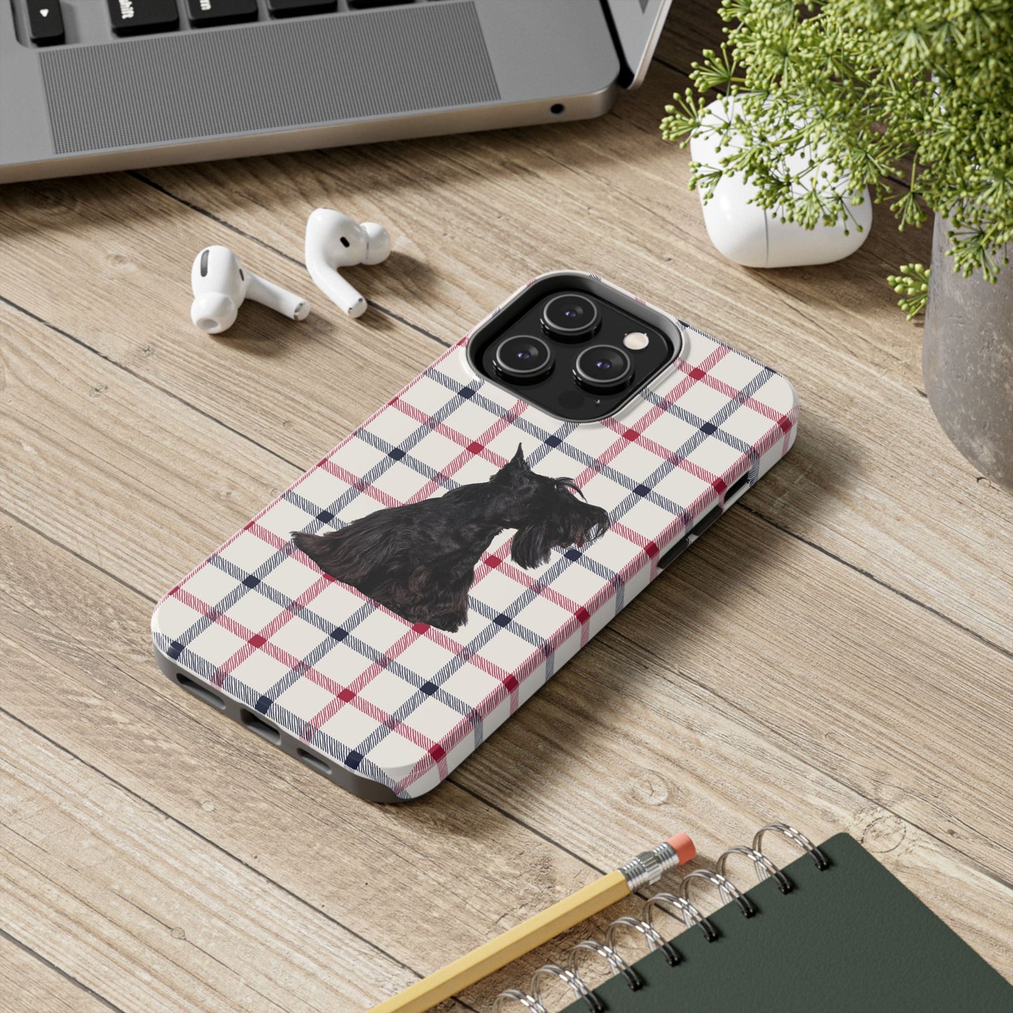 Scottish Terrier Phone Case, Tough Cases, Scottie Dog Phone Cover, Gift for Dog Lovers, Plaid Design