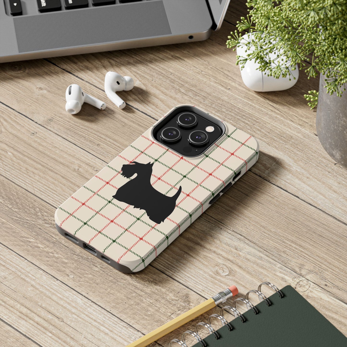 Scottish Terrier Phone Case, Tough Cases, Scottie Dog Phone Cover, Gift for Dog Lovers, Plaid Design