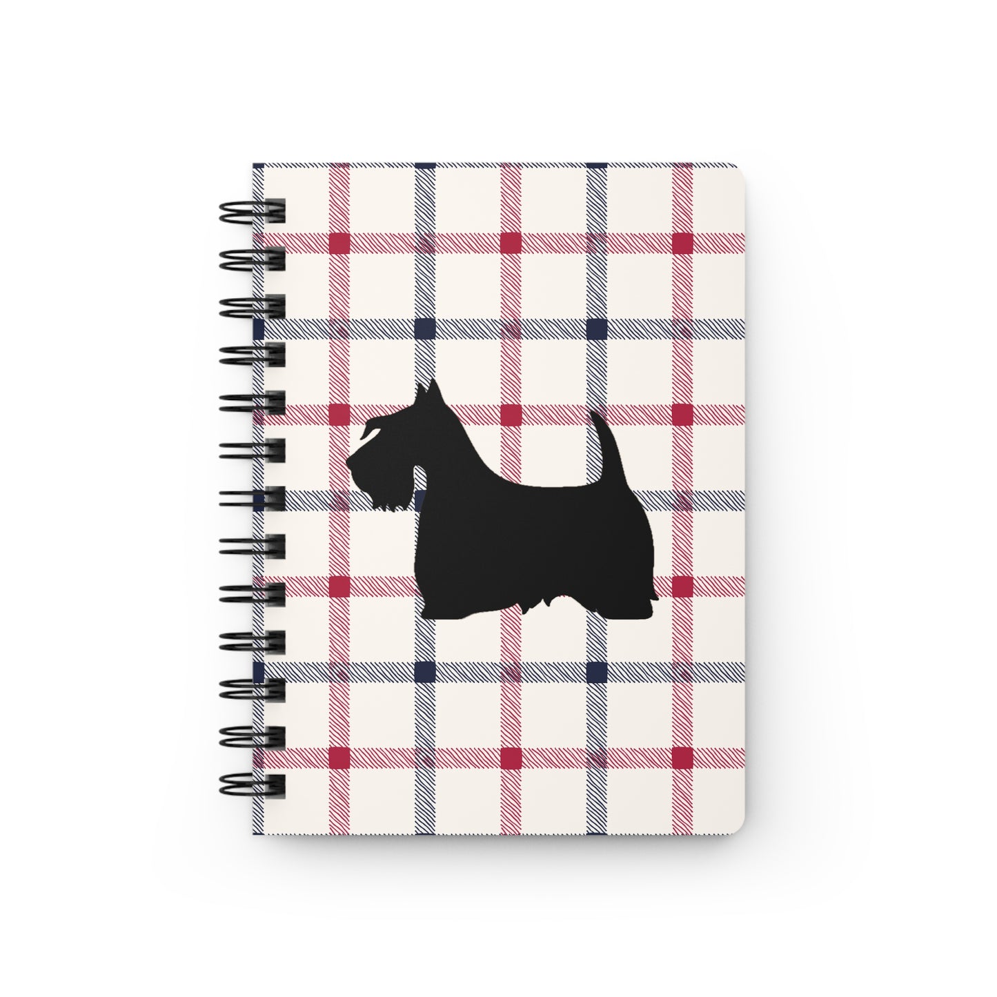 Plaid Spiral Bound Journal with Scottish Terrier Silhouette, Notebooks for Gifts, School Supplies, Writing, Pet Lovers