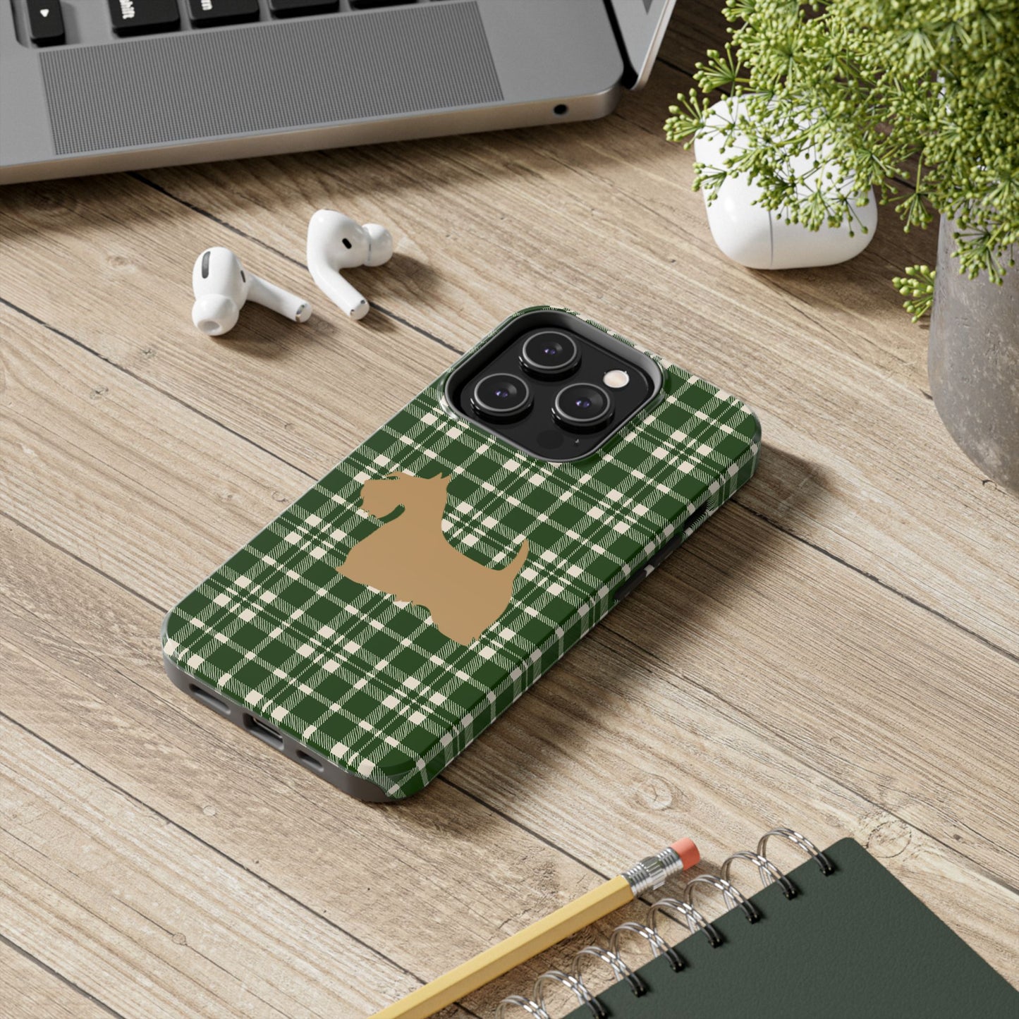 Scottish Terrier Phone Case, Tough Cases, Scottie Dog Phone Cover, Gift for Dog Lovers, Plaid Design