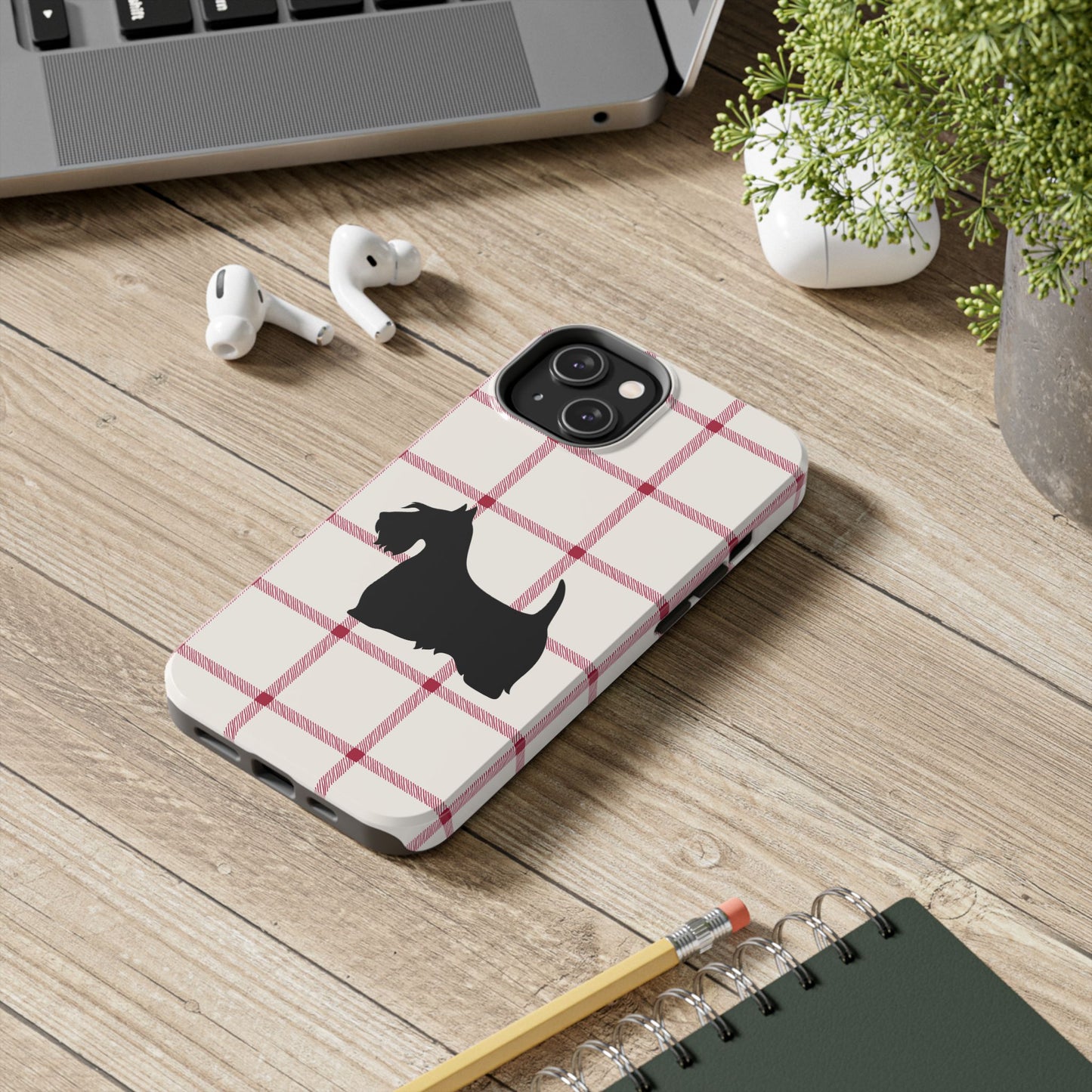 Scottish Terrier Phone Case, Tough Cases, Scottie Dog Phone Cover, Gift for Dog Lovers, Plaid Design