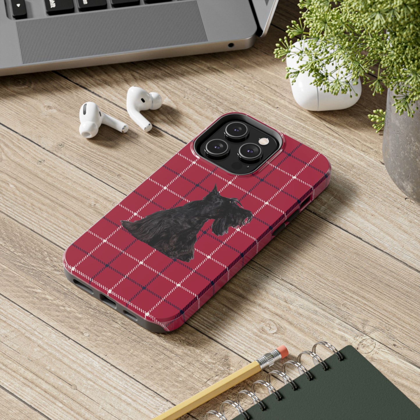 Scottish Terrier Phone Case, Tough Cases, Scottie Dog Phone Cover, Gift for Dog Lovers, Plaid Design