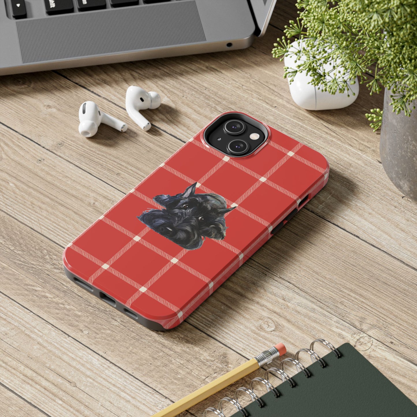 Scottish Terrier Phone Case, Tough Cases, Scottie Dog Phone Cover, Gift for Dog Lovers, Plaid Design