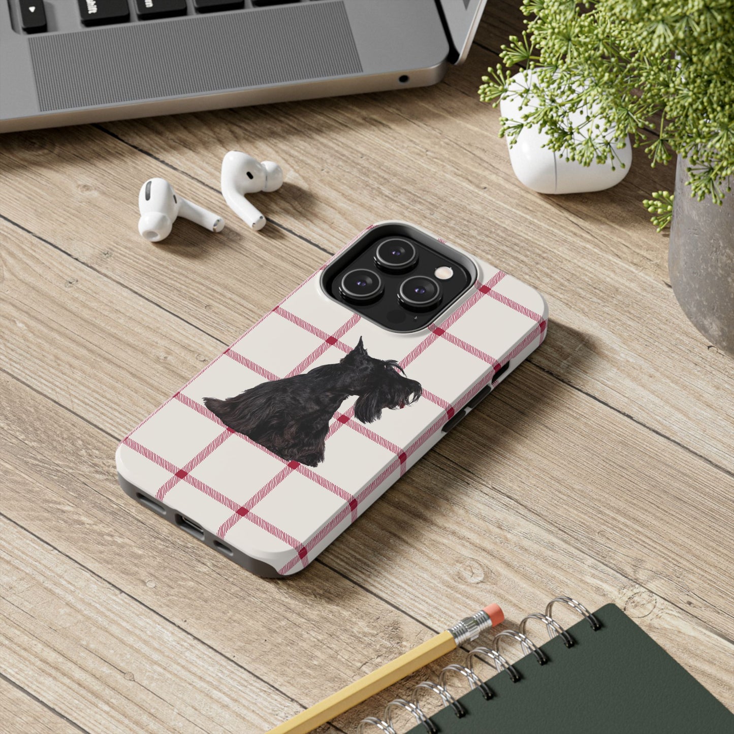 Scottish Terrier Phone Case, Tough Cases, Scottie Dog Phone Cover, Gift for Dog Lovers, Plaid Design