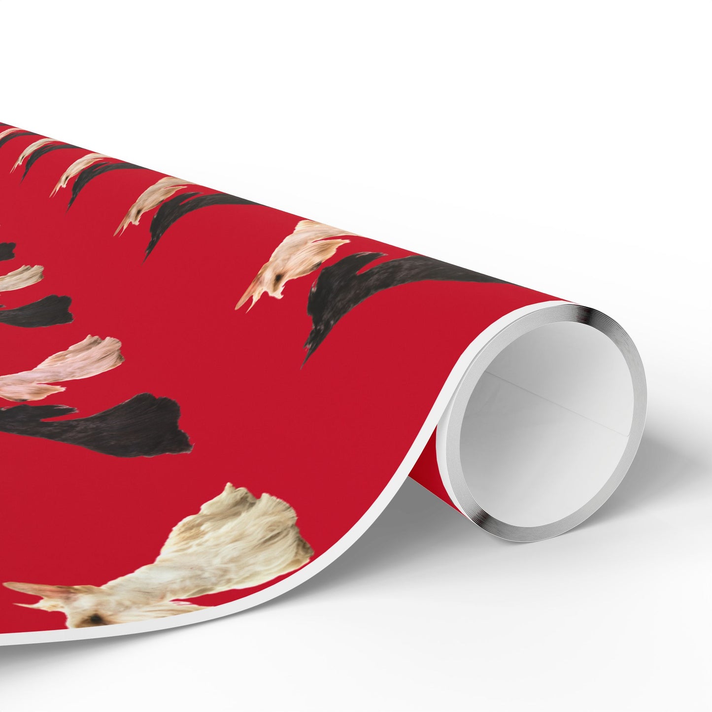 Festive Black and White Scottish Terrier Wrapping Paper for Gift Giving, Holiday, Birthday, Party, Pet Lovers, Cute Dog Design, Red Background