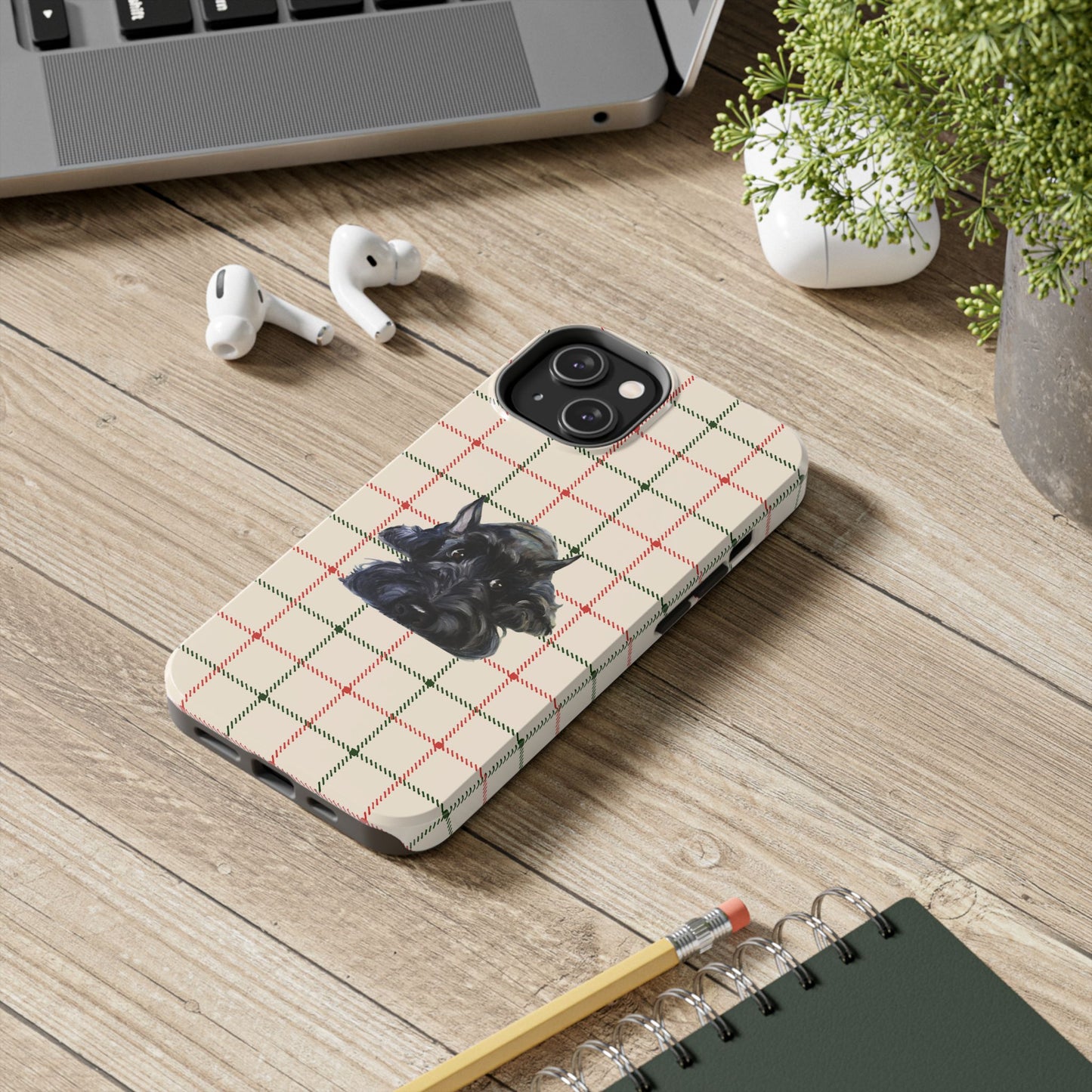 Scottish Terrier Phone Case, Tough Cases, Scottie Dog Phone Cover, Gift for Dog Lovers, Plaid Design